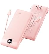 Coowisty Portable Charger Built-in Cables and Wall Plug, 10000mAh Slim USB C Power Bank, LED Disp...