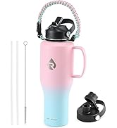 RAYMYLO Water Bottle 40oz, Insulated Tumblers with Handle & Straw Lid & Paracord Handle(Cold for ...