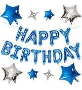 Happy Birthday Balloons Banner, Blue Happy Birthday Foil Balloons 16 Inch Mylar Foil Letter Ballo...