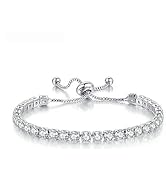 Tatibana Tennis Bracelets, Tennis Bracelets for Women White Gold Plated Diamond Classic Adjustabl...