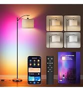 Smart LED RGBCW Corner Lamp with Linen Lampshade Compatible with Alexa, Color Changing Standing L...