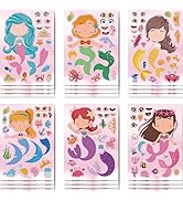 24 Sheets Mermaid Princess DIY Craft Stickers for Kids & Toddlers - Make A Face Stickers with Mer...