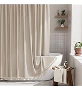 AmazerBath Farmhouse Shower Curtains for Bathroom, Tan Shower Curtain with Tassels, Taupe Rustic ...
