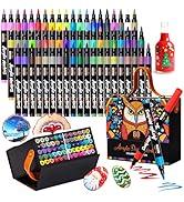 Aen Art 60 Colors Brush Tip Acrylic Markers, Water-Based Acrylic Paint Pens for Glass, Stone, Fab...