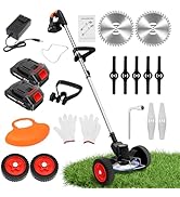 ALSO GO 21V Electric Weed Eater with Wheels,Cordless Battery Weed Wacker with Charger, 3 in 1 Bru...