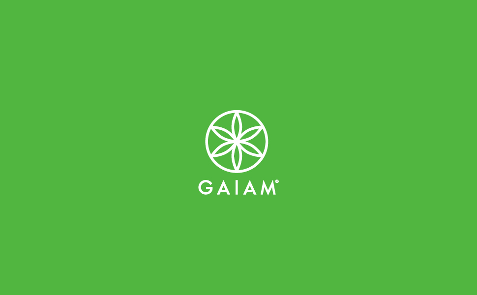 Gaiam fitness brand logo on green background representing wellness and active lifestyle products