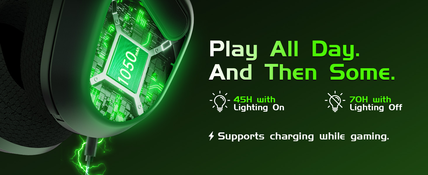 Long battery life wireless headset with up to 70 hours of playtime on Xbox.