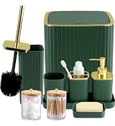 Cedarshin Bathroom Accessories Set Green and Gold 9PCS | Bathroom Decor with Trash Can,Toilet Bru...