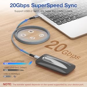 usb c 3.2 gen2x2 cable 20gbps superspeed data teansfer sync 10gbps 5gbps 480mbps