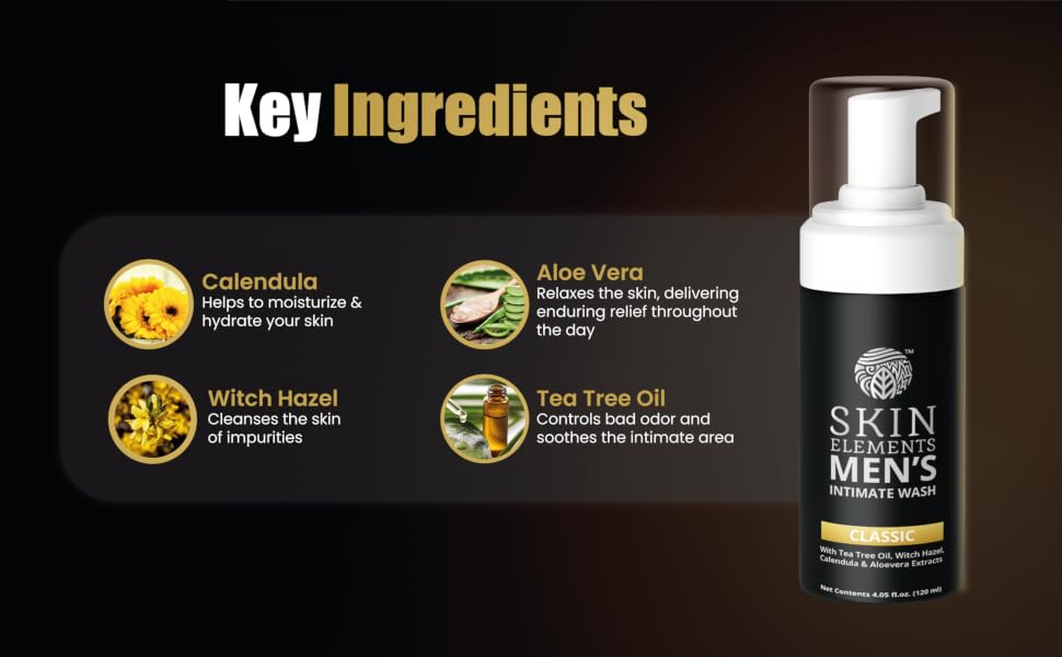 Text reads 'Key ingredients' with four circular icons and descriptions alongside spray bottle product, detailing formula benefits and components.