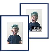 Golden State Art, 8x10 Blue Picture Frame with Mat for 5x7 Photo - Set of 2-8x10 Aluminum Frame w...
