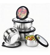 E-far Mixing Bowls with Lids Set of 5, Stainless Steel Nesting Salad Bowls | Metal Bowls for Cook...