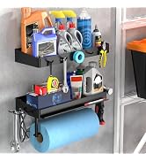 ZUNTO Paper Towel Holder with 2 Shelves, Black Paper Towel Bar with Hooks, Wall Mount Paper Towel...