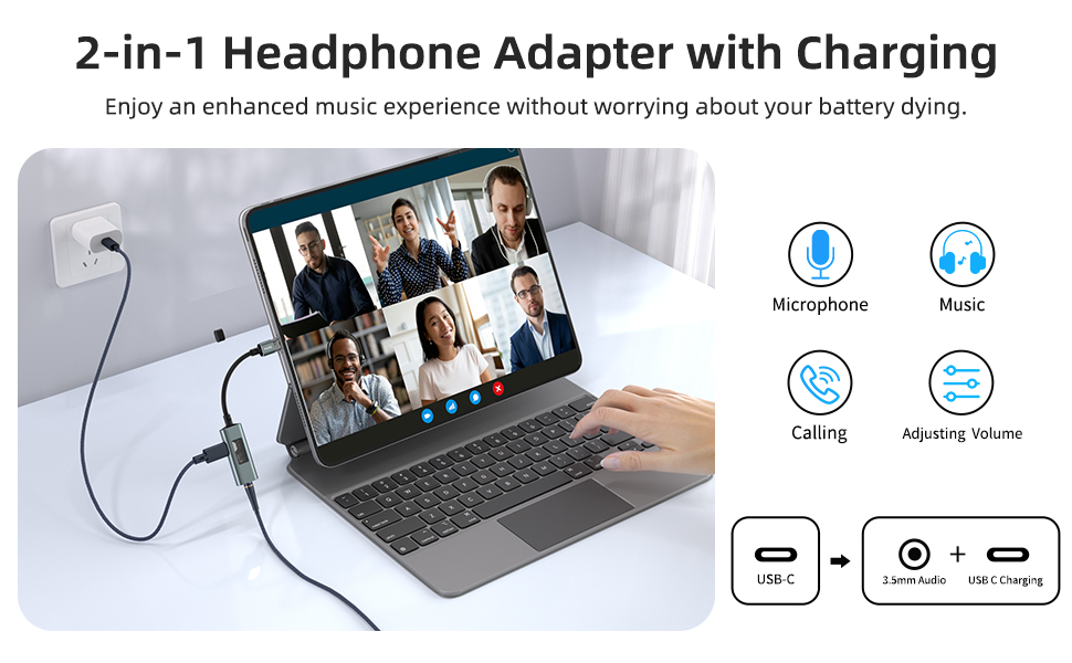 USB C Headphone Adapter with Charging