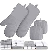 Oven Mitts Pot Holder Dish Towels for Kitchen-20 Pc Dish Cloths with Silicone Oven Mitts and Pot ...
