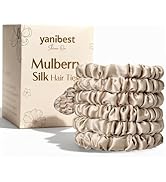 Yanibest 6 pcs 100% Mulberry Silk Scrunchies Non-Slip Scrunchies No Damage Silk Hair Ties for Wom...