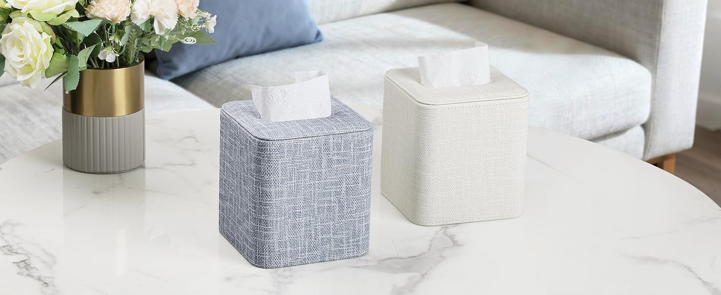 Cretkhp Square Linen Tissue Box Cover