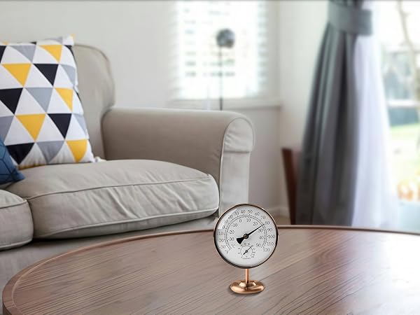 Indoor thermometers and humidity gauge measure indoor conditions, for living room, house, home