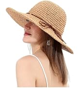 LA CARRIE Women Sun Hats Floppy Foldable Wide Brim UV UPF 50+ Straw Hat with Bow for Summer Beach
