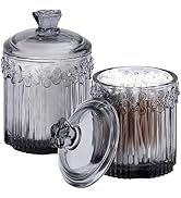 rejomiik 2 Pack Qtip Holder Glass Apothecary Jars with Lids Set Bathroom Canisters Dispenser Orga...