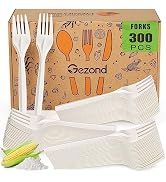 Gezond Compostable Forks 300 Count 7 Inch No Plastic Disposable Forks Heavy-duty Cutlery Set Eco-...