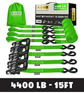 AUGO Heavy Duty Ratchet Straps & Soft Loops – Pack of 4 Extra Strong 1.5” by 15’ Ratchet Straps w...