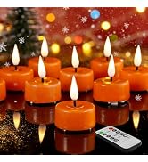Eywamage Orange Flameless Tealights with Remote Batteries, Christmas LED Tea Votive Candles Real ...