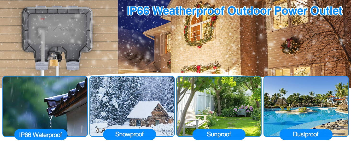 Waterproof Outdoor Outlet with Cover Weatherproof Double Socket Box for Home Improvement