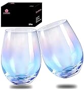 HELLWANG Wine Glasses Set of 2, 20 Ounce Iridescent Stemless Wine Glass for Red or White Wine, Wh...