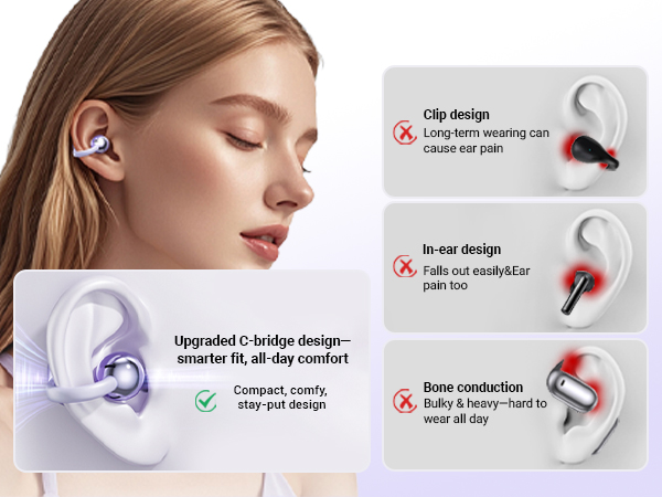 Lightweight Open Ear Headphones with Mic 59H Battery,Waterproof