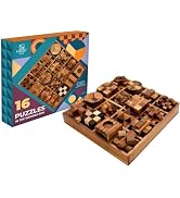 BSIRI 16 in 1 Wooden Brain Teaser Puzzles for Adults and Teens or Kids Interlocking 3D Mini Wood ...