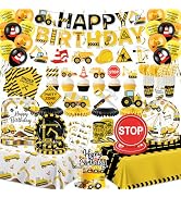 220Pcs Construction Birthday Party Supplies, All-in-1 Serve 26 | Construction Birthday Plates and...
