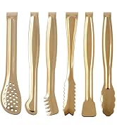 HINMAY Gold Plated Mini Serving Tongs Set 6-Inch Appetizers Tongs Stainless Steel Small Sugar Cub...