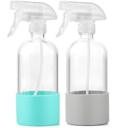 TTTred Glass Spray Bottles (2-Pack) with Silicone Sleeve - 16oz Empty Refillable Bottles - Adjust...