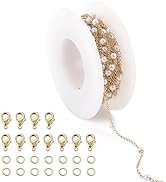 Pandahall 14K Gold Plated Stainless Steel Chains 16.4 Feet Pearl Beaded Necklace Chains for Jewel...