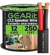 GEARit Outdoor Speaker Wire CL3 Rated, 12 Gauge Speaker Wire, Speaker Cable 250 ft for Outdoor Sp...