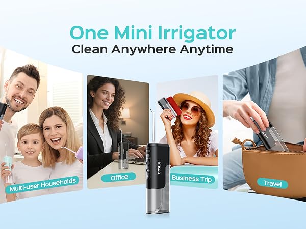 COSLUS Mini Water Flosser for Travel: Portable Compact Design, Cordless Oral Irrigator for Braces