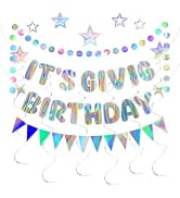 Merrivo Iridescent It's Giving Birthday Banner, Birthday Decorations set