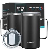 CHILLOUT LIFE Stainless Steel Vacuum Insulated Coffee Mug 20 oz (Set of 2) with Handle and Lid, L...