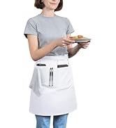 ROTANET Server Apron Black with 3 Pockets 20 Inch Long Waiter Waitress Bistro Half Waist Aprons f...