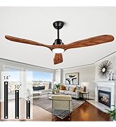 Ceiling Fans with Lights and Remote,60 Inch Unique Wood Ceiling Fan with Noiseless Reversible DC ...