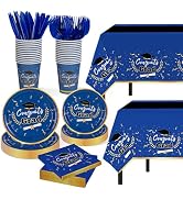 Graduation Party Decorations 2026,147 PCS Disposable Graduation Tableware,Blue Black Congrats Gra...
