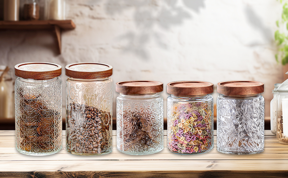 Vintage Glass Jar with Wooden Lids