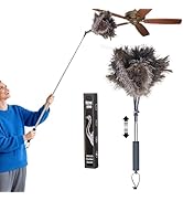 Extendable Ostrich Feather Duster, 47 inches Natural Fluffy Long Handle Feathers Dusters, Soft, D...