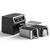 NEWBULIG Dual Air Fryer with 2 Baskets 9.5 QT, 10 in 1 Large Air Fryers with Ceramic Crisper Plat...