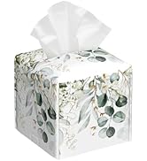 Eucalyptus Leaves and Flowers Tissue Box Cover Square,Watercolor Green Leaves Branches Tissue Box...