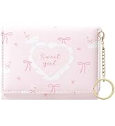 Sunwel Fashion Cute Coquette Bow Wallet with Key-chain Aesthetic Card Holder ID Window for Women ...