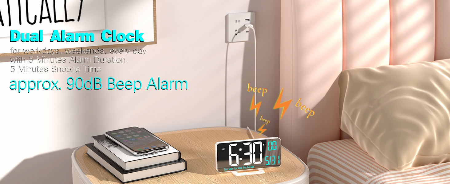 LED clock with dual alarm clock