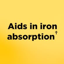 Photograph stating that this Vitamin C tablet aids in iron absorption
