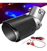 TEMSONE Blue LED Carbon Fiber universal for Car Truck 2.5" Curved Exhaust Muffler Tip Light Flame...